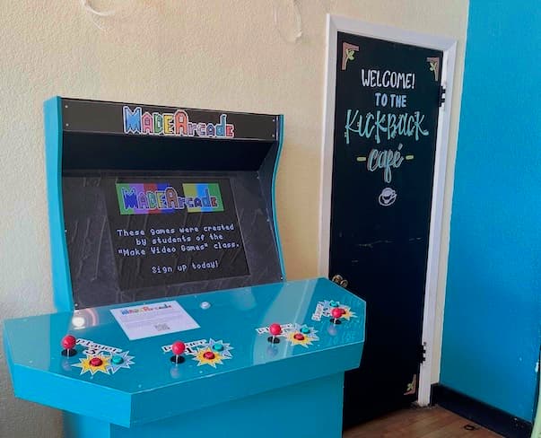 The Made Arcade machine at Kickback Cafe, loaded with student-created games