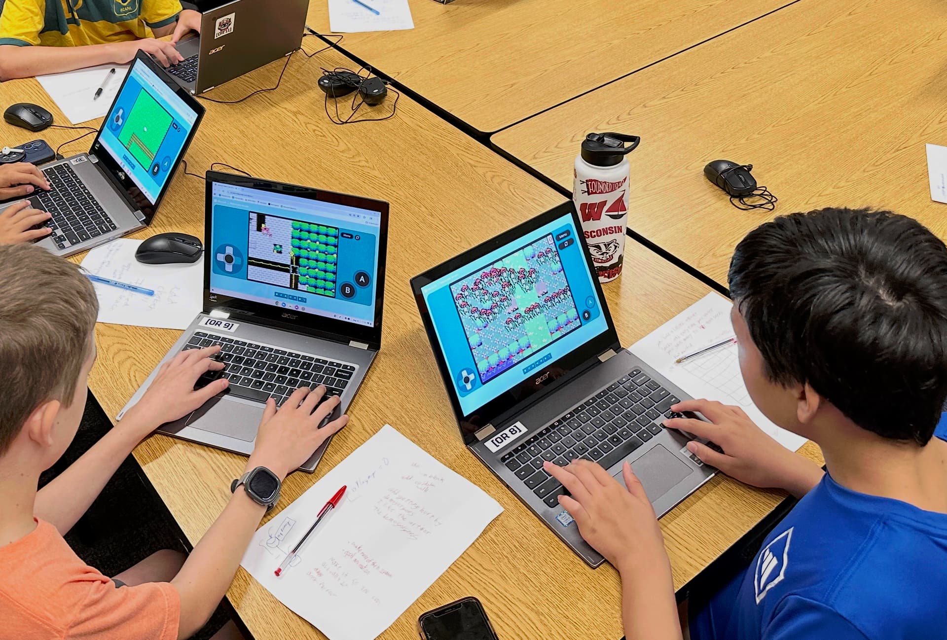 Students building their own games in MakeCode Arcade